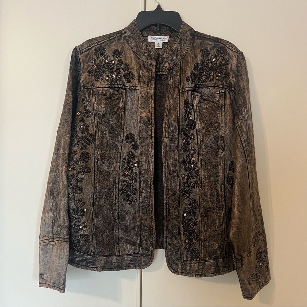 Coldwater Creek Women’s Bronze Sheen Embroidered Jacket Size‎ Large - Picture 6 of 16